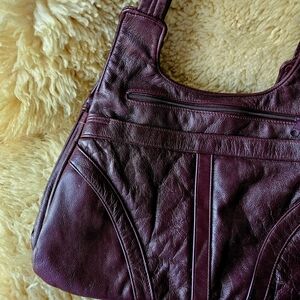 Elegant Early 1980s VINTAGE Burgundy Leather Satchel bag